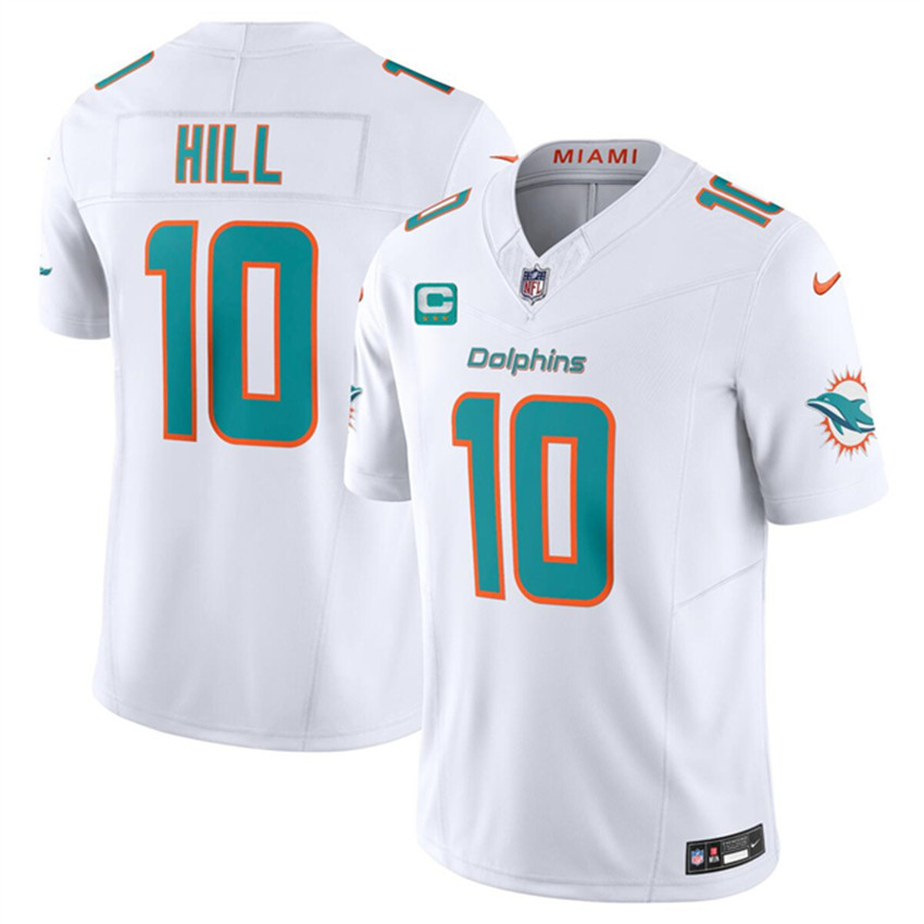 Men's White Miami Dolphins #10 Tyreek Hill F.U.S.E With 3-Star C Patch Vapor Limited Stitched Football Jersey